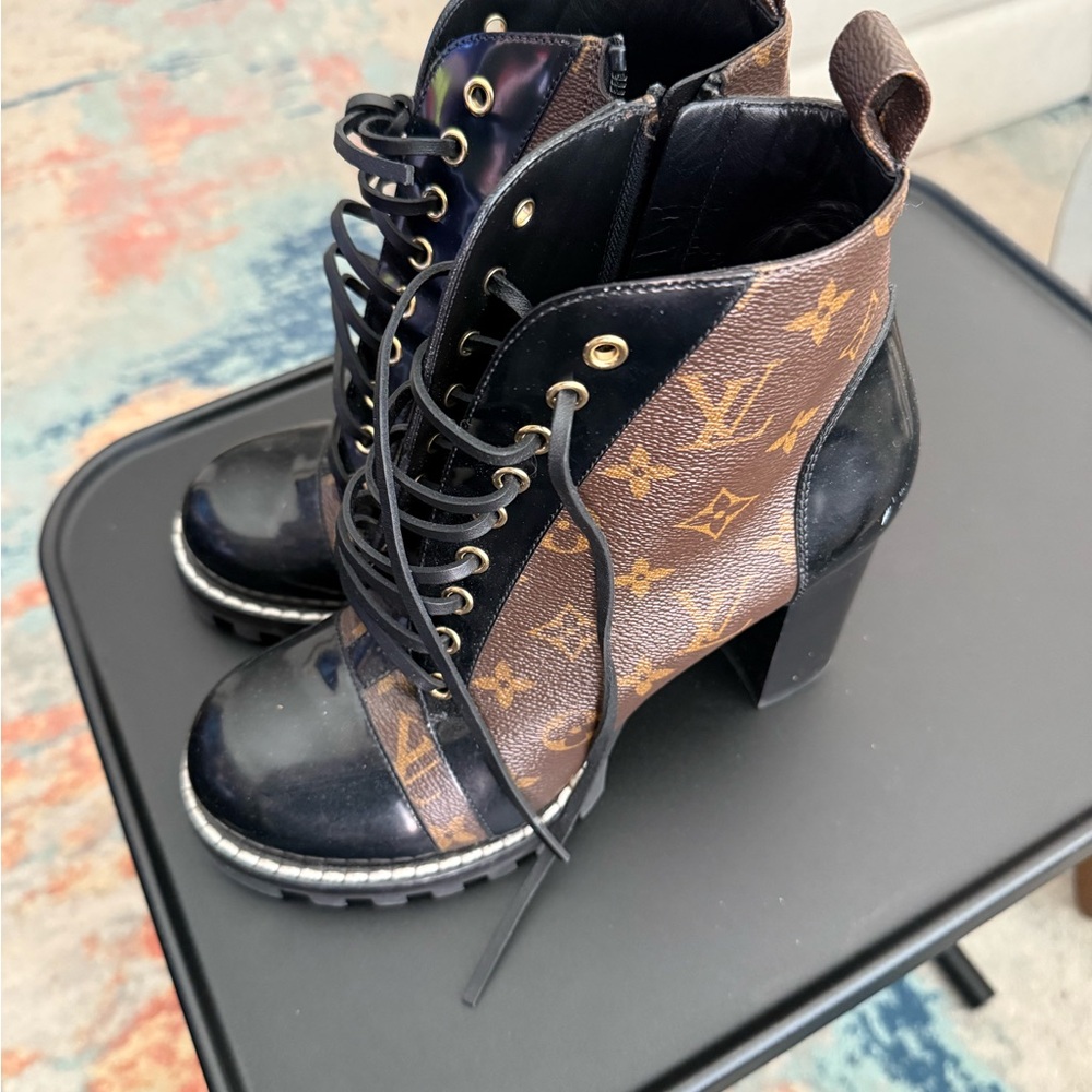 Louis Vuitton Monogram Heeled Combat Boots